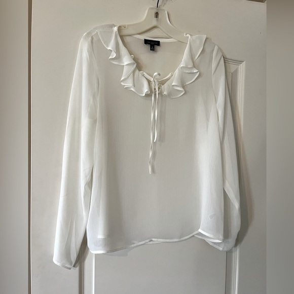 The Limited Tops - The Limited Sheer Rich White Long Sleeve Blouse Women’s size medium